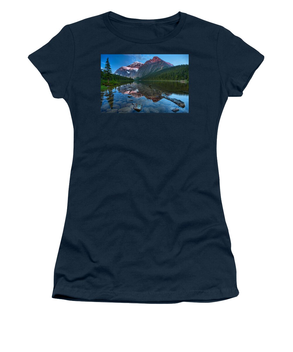 Cavell Women's T-Shirt featuring the photograph Mt Edith Cavell Sunrise Glow by Adam Jewell