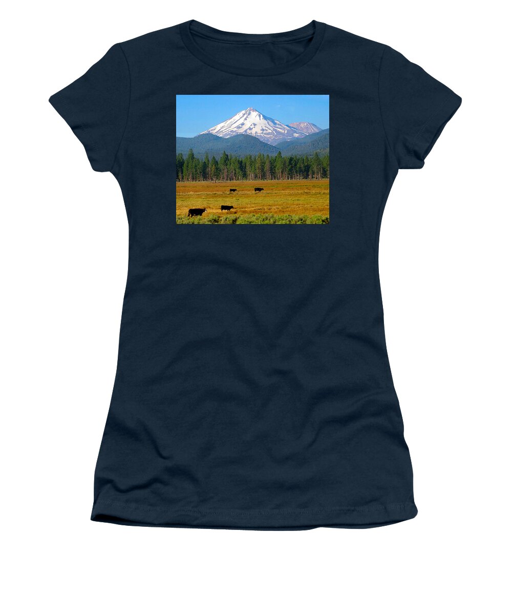 Mt. Shasta Women's T-Shirt featuring the photograph Mt. Shasta Morning by Betty Buller Whitehead