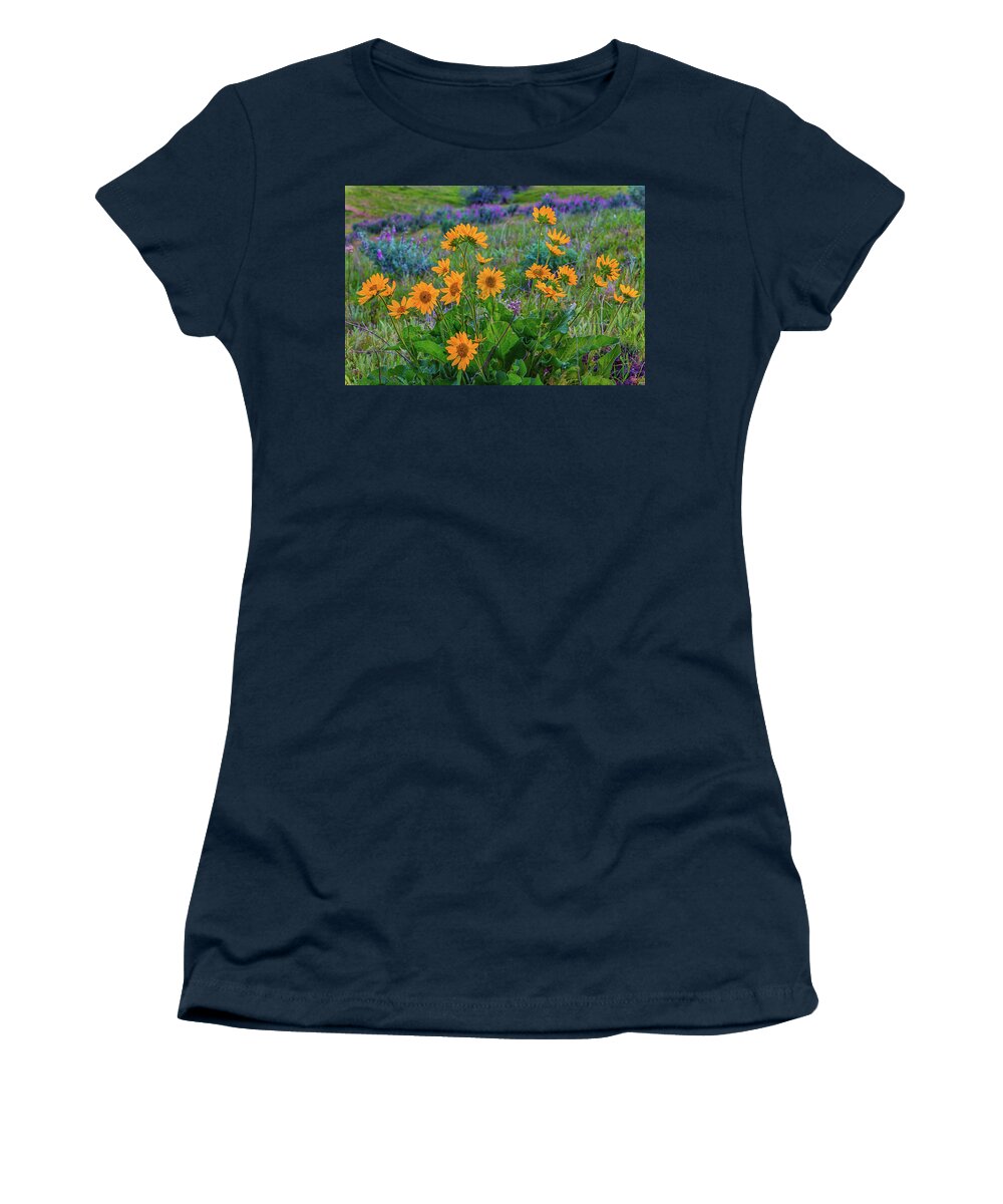 Landscape Women's T-Shirt featuring the photograph Mule's Ear and Lupine by Marc Crumpler