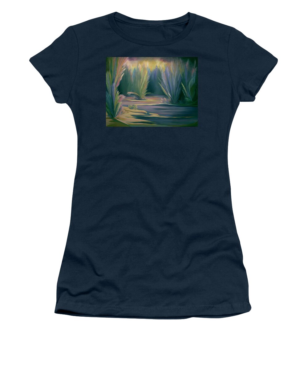 Feathers Women's T-Shirt featuring the painting Mural Field of Feathers by Nancy Griswold