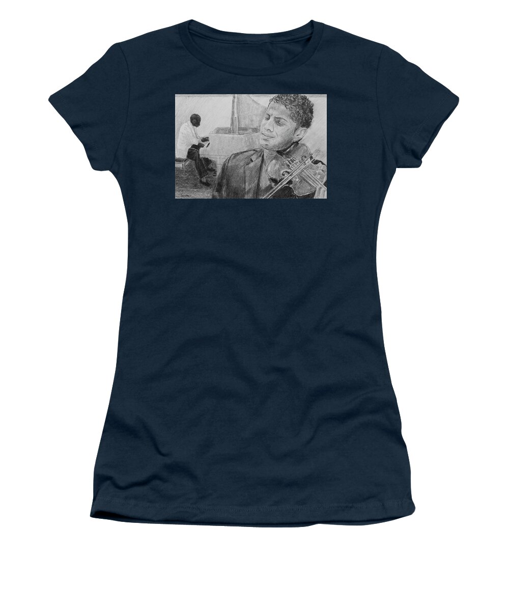 Music Women's T-Shirt featuring the drawing Music for the Soul by Quwatha Valentine