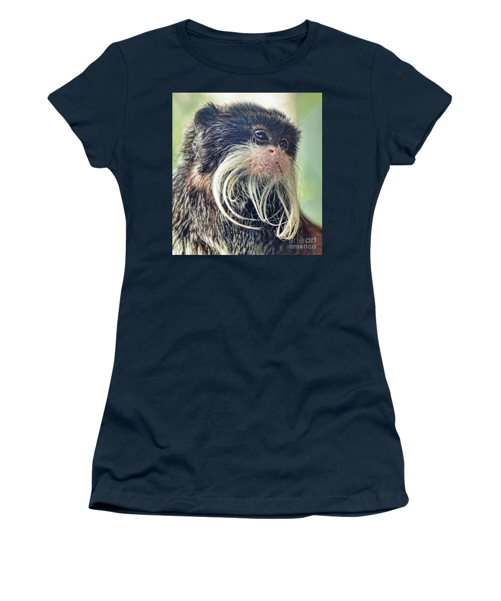 Mustached Monkey Women's T-Shirt featuring the photograph Mustache Monkey Watching His Friends at Play by Jim Fitzpatrick