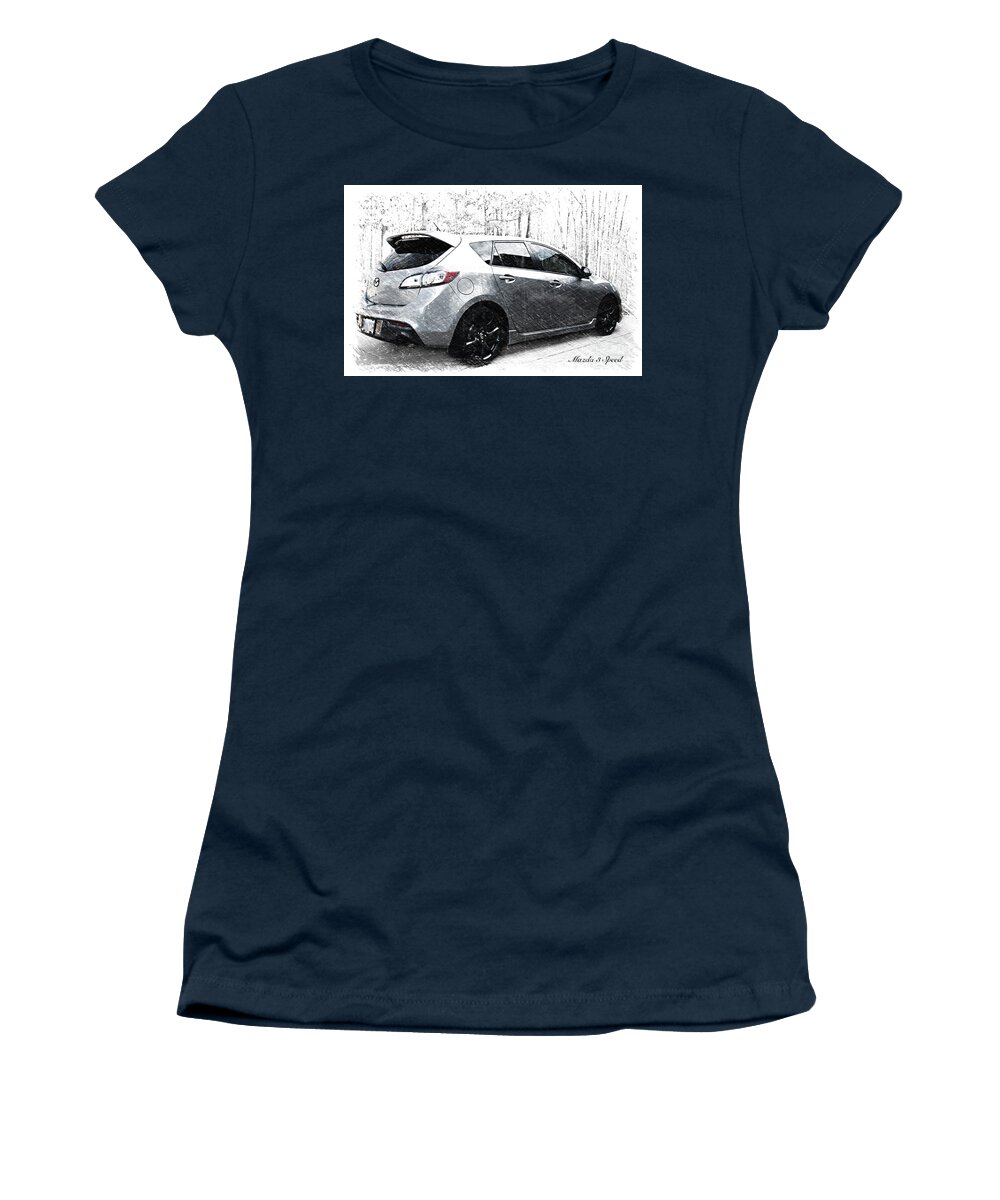 Mazda Women's T-Shirt featuring the mixed media My Son's Mazda by Sherry Hallemeier