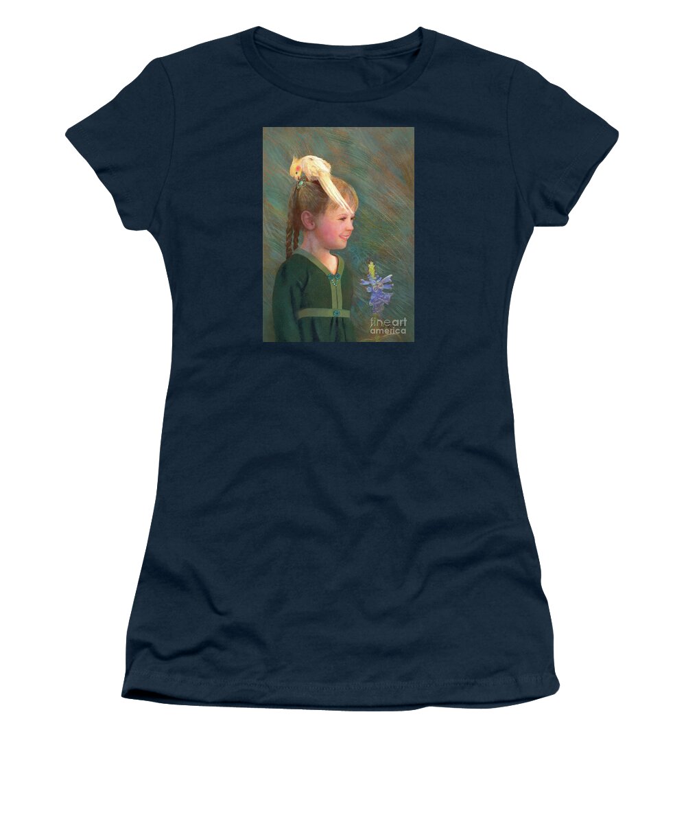 Cockatiel Women's T-Shirt featuring the painting My Sparkly Trinket by Nancy Lee Moran
