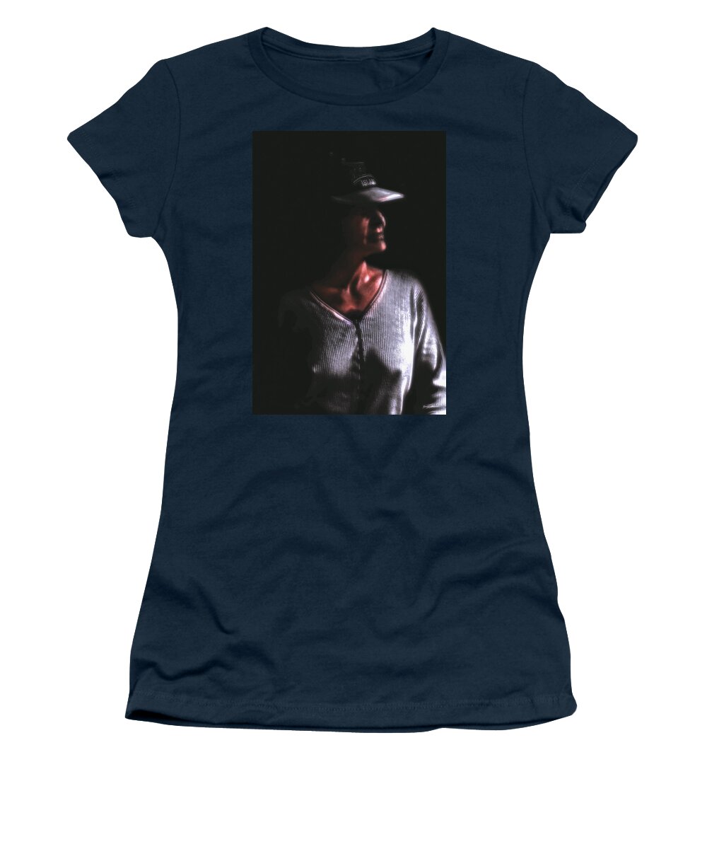 Female Women's T-Shirt featuring the photograph Mystery Lady In The Shadows 001 by George Bostian