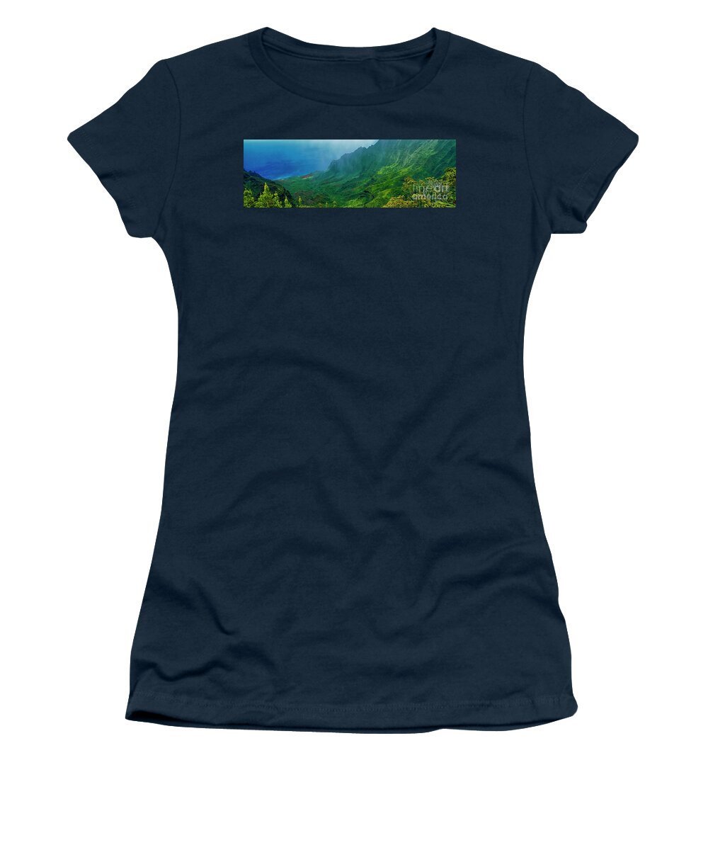 Na Pali Women's T-Shirt featuring the photograph na Pali coast Kailua lookout kauai Hawaii by Tom Jelen