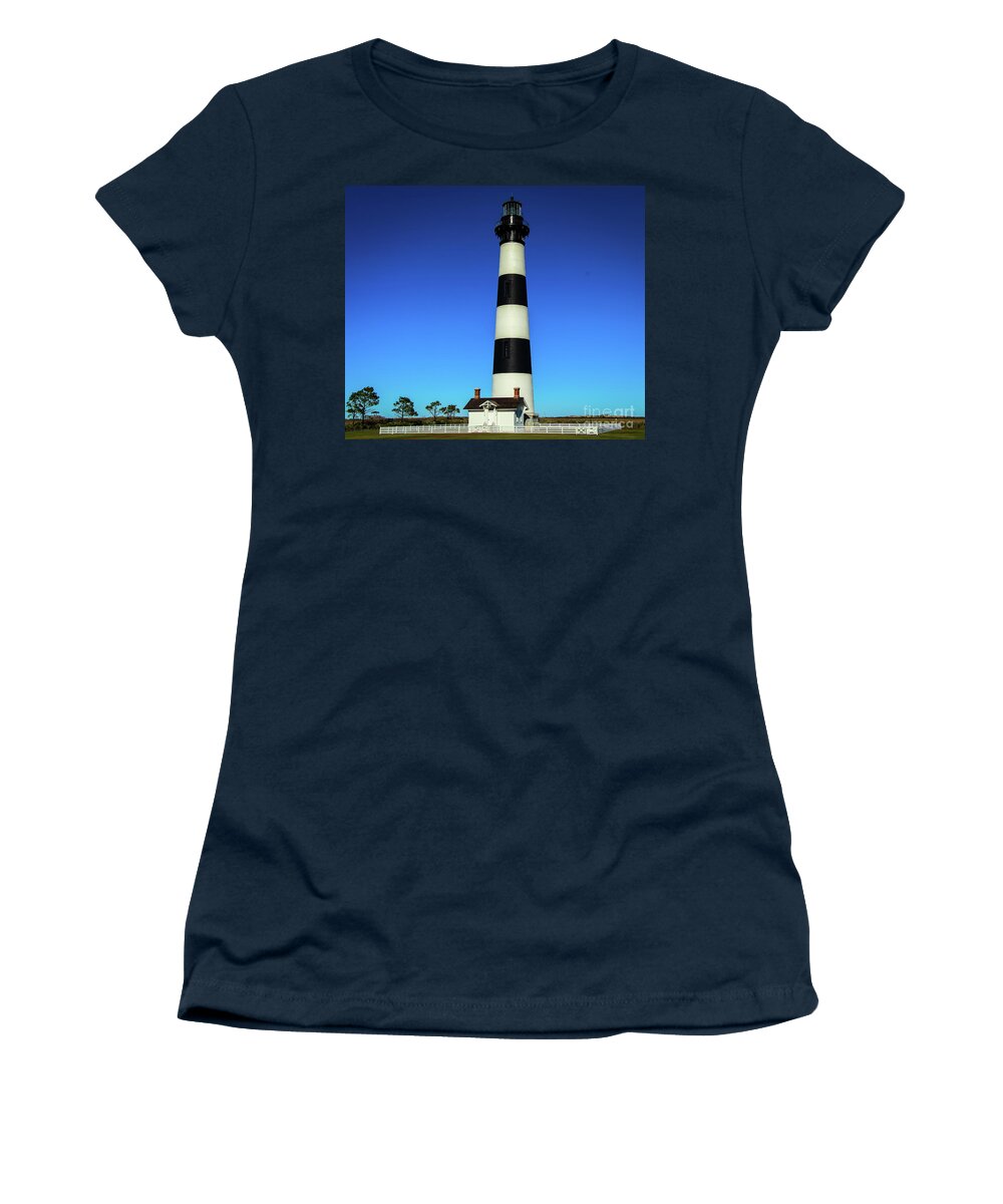 Lighthouse Women's T-Shirt featuring the photograph Nags Head Lighthouse by Les Greenwood