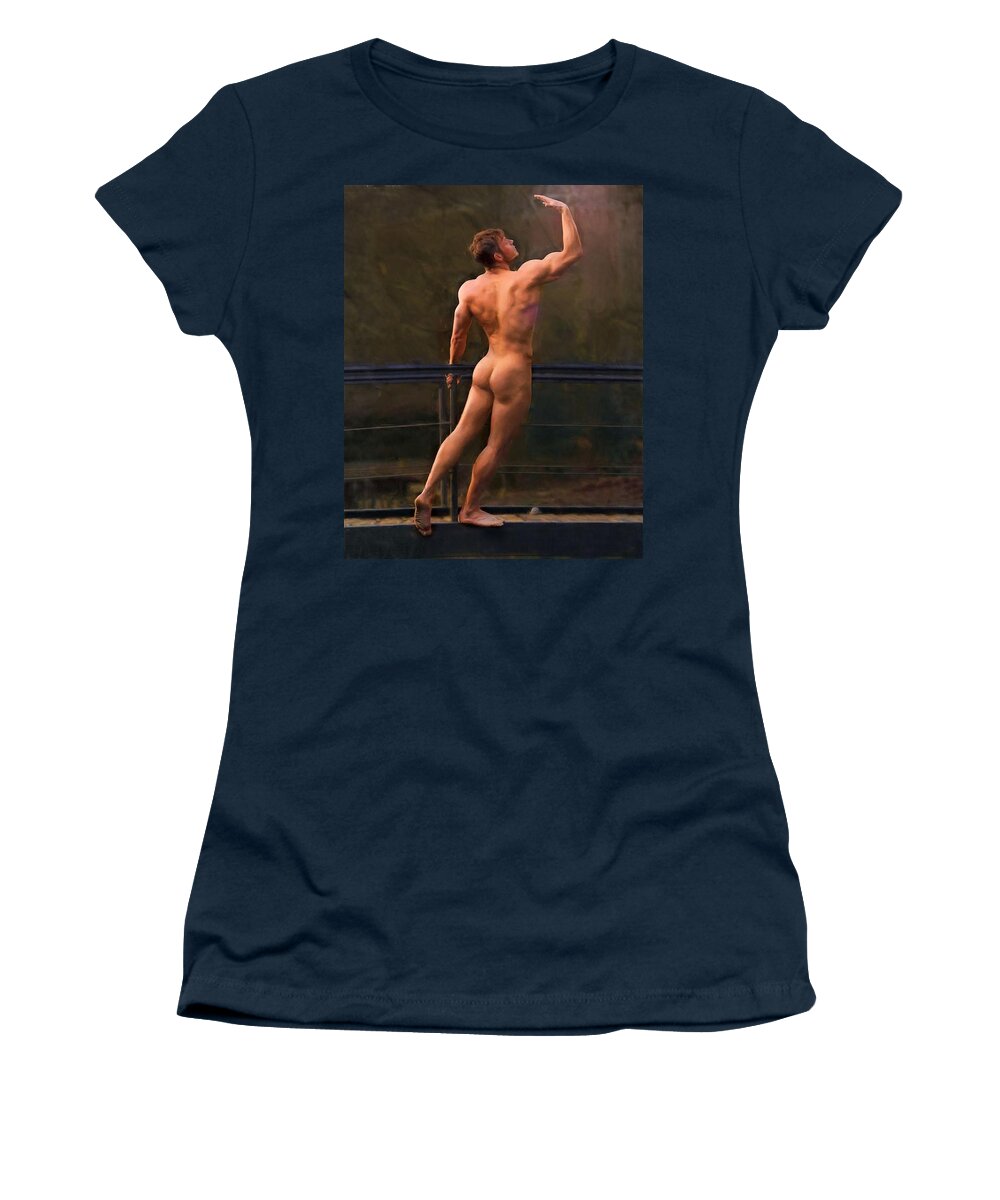 Troy Caperton Women's T-Shirt featuring the painting Naked on a Rail by Troy Caperton
