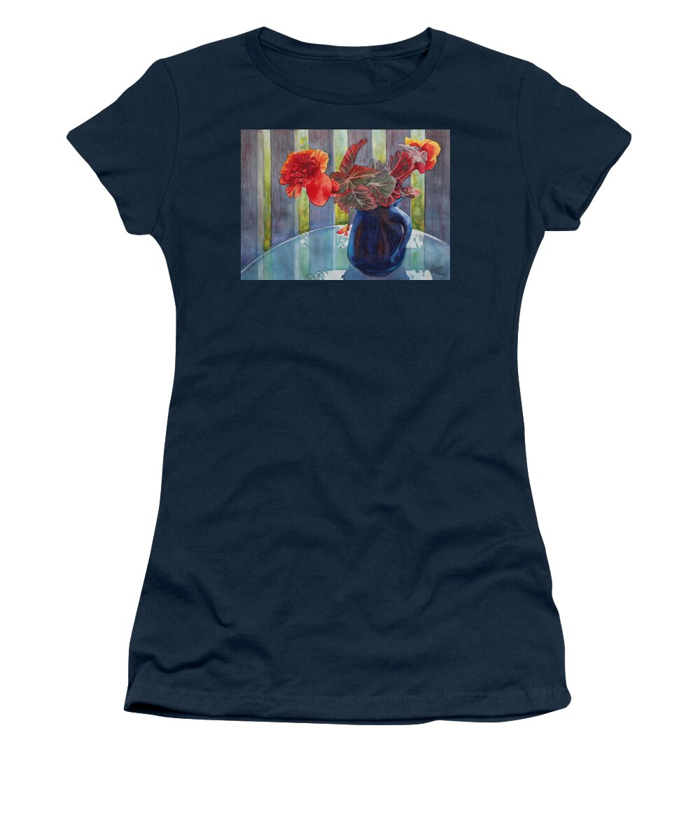 Blue Jug Women's T-Shirt featuring the painting Nancy's Begonias by Ruth Kamenev