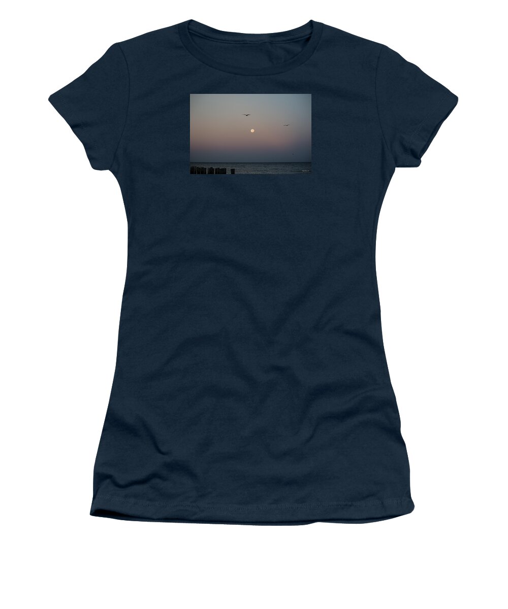 Florida Women's T-Shirt featuring the photograph Naples Florida - Full Moon Setting over the Gulf by Ronald Reid