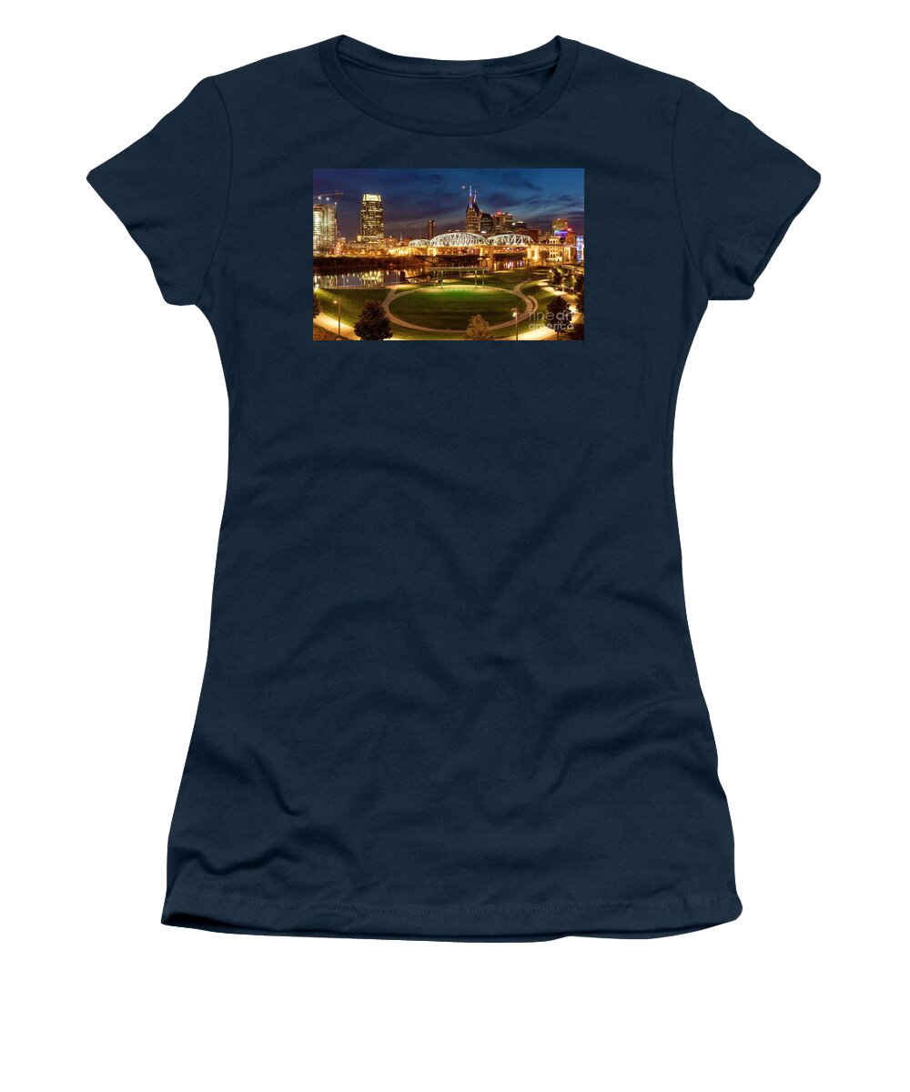 Nashville Women's T-Shirt featuring the photograph Nashville Twilight Skyline by Brian Jannsen