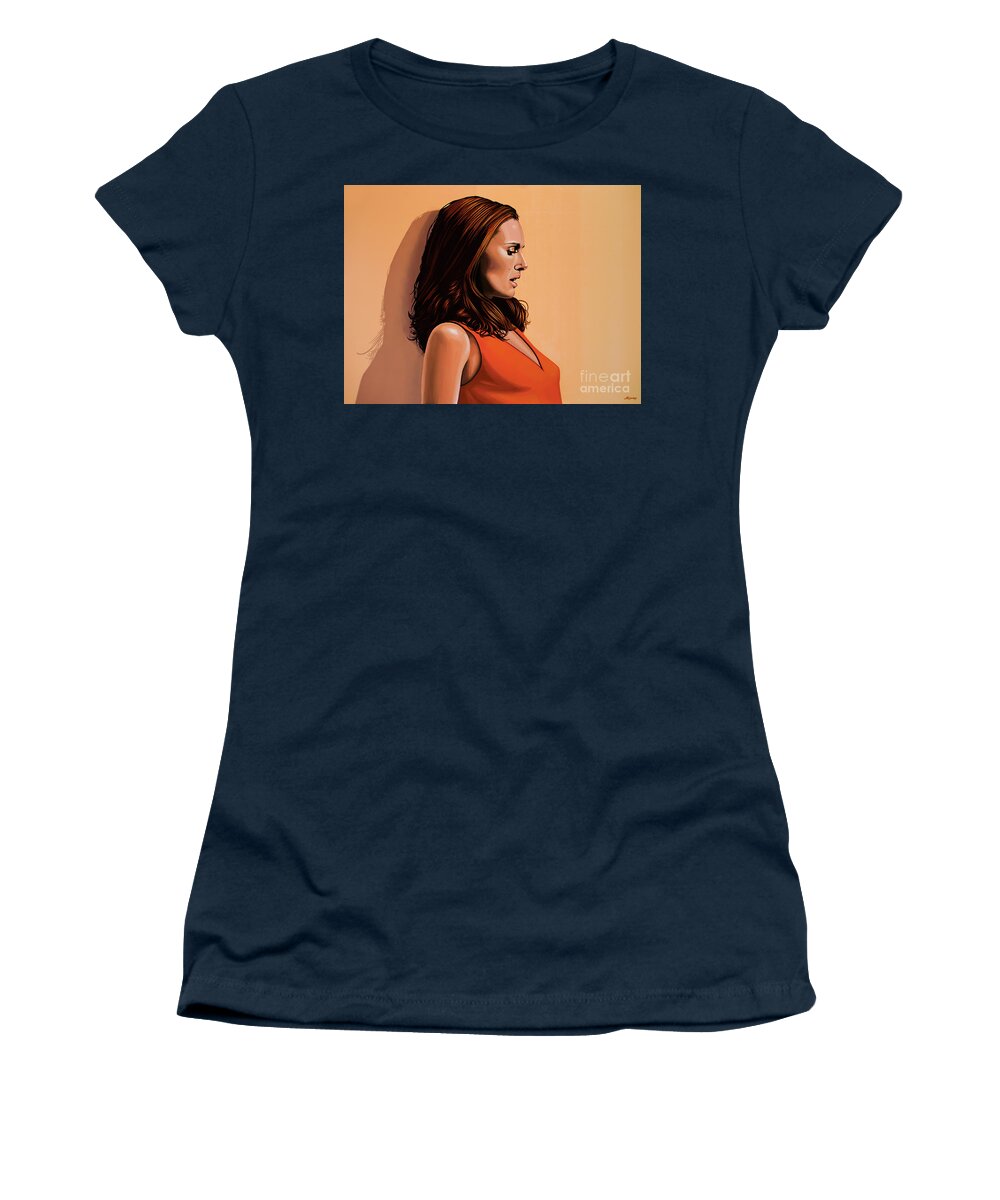 Natalie Portman Women's T-Shirt featuring the painting Natalie Portman 2 by Paul Meijering