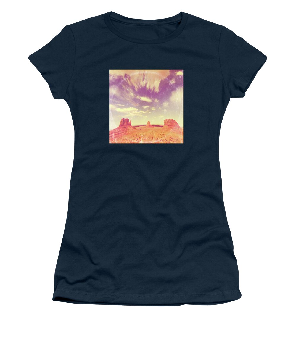 Landscape Women's T-Shirt featuring the photograph Navajo Country - America As Vintage Album Art by Little Bunny Sunshine
