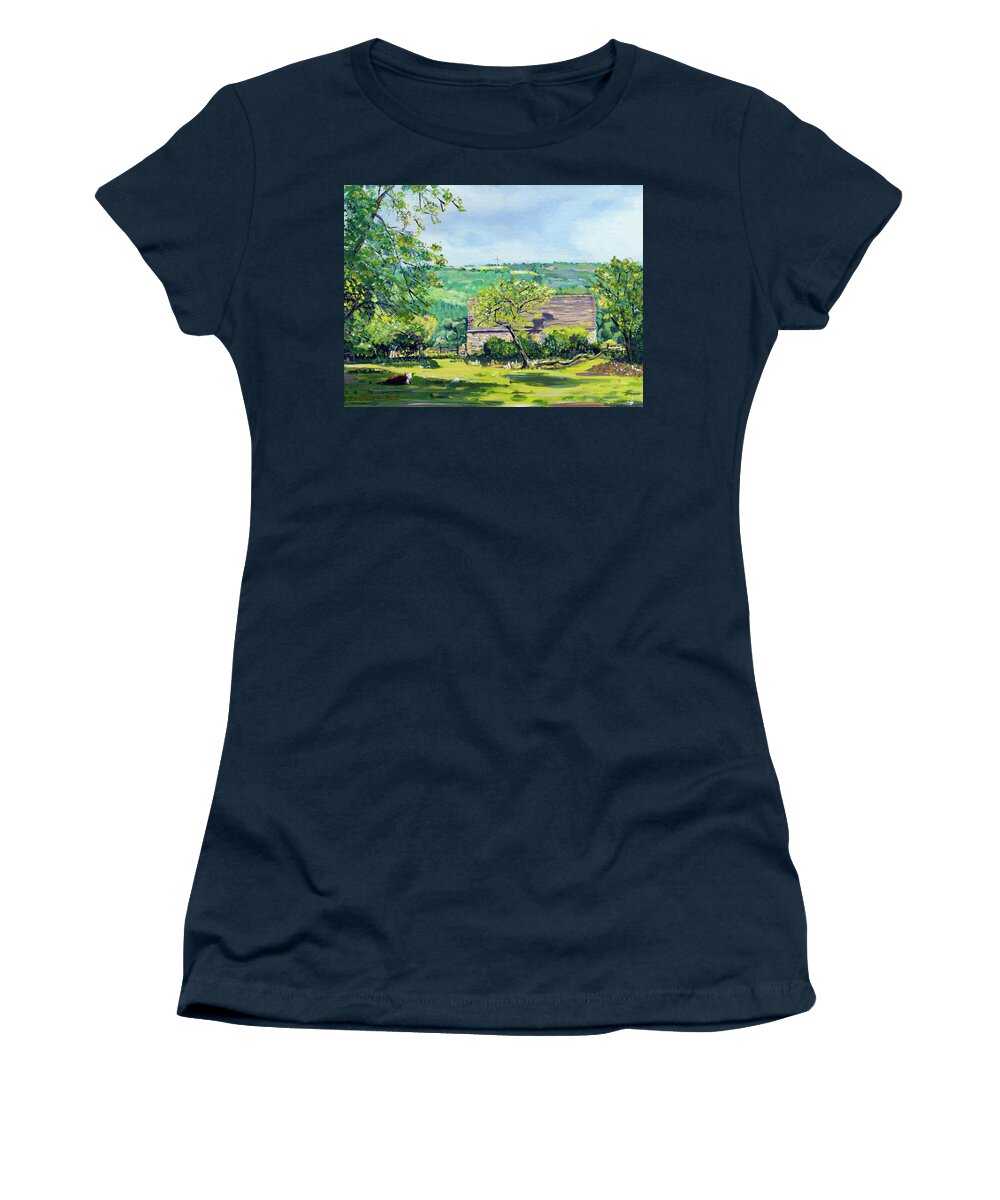 Acrylic Women's T-Shirt featuring the painting Near The Amberley Inn by Seeables Visual Arts