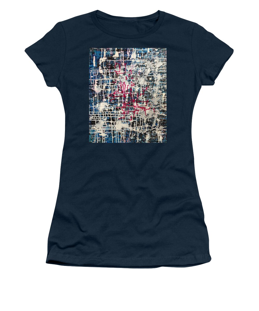 Pilbri Dripping Art Women's T-Shirt featuring the painting Net Series Power of Brains by Pilbri Britta Neumaerker