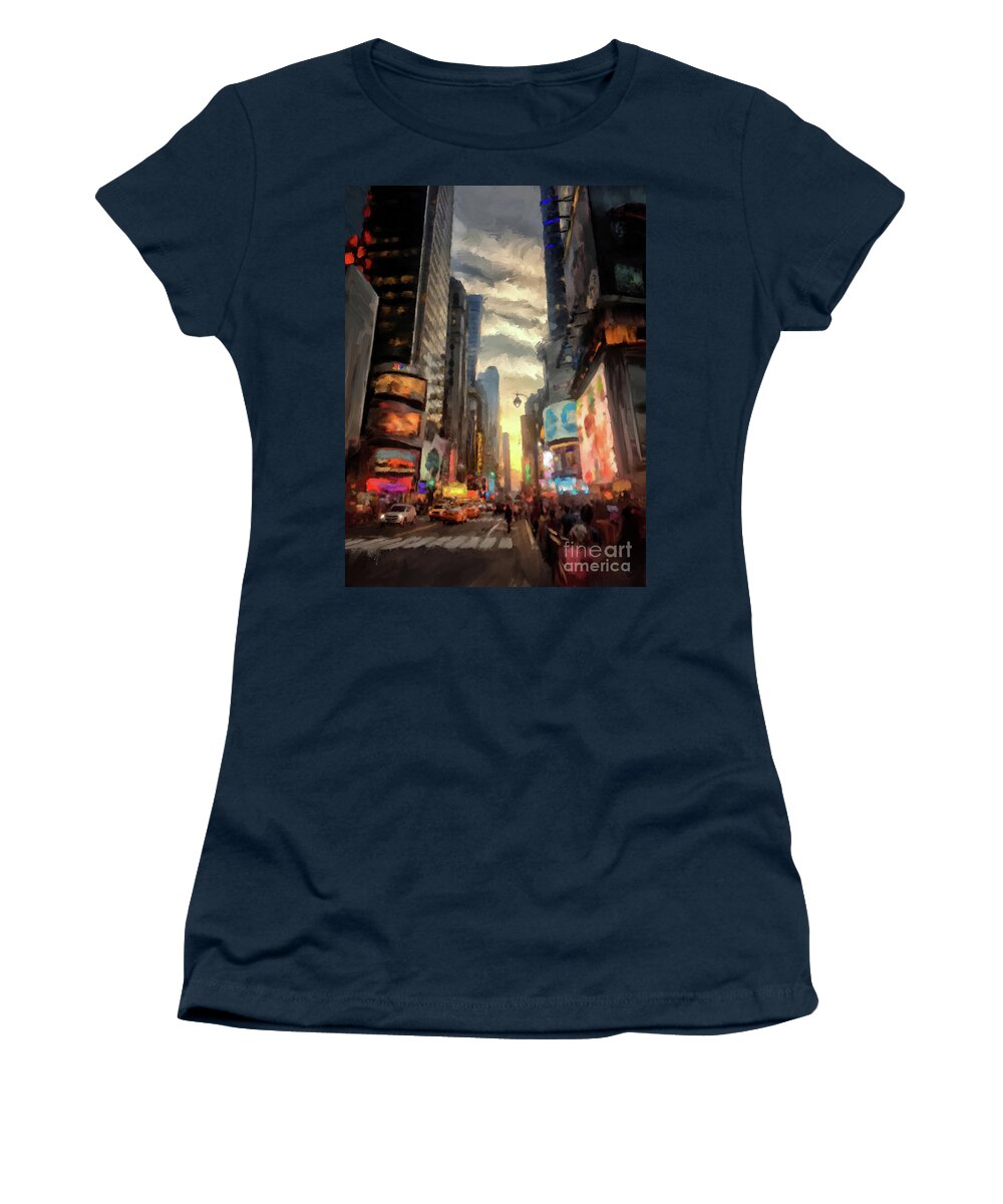 New York Women's T-Shirt featuring the digital art New York City Lights by Lois Bryan