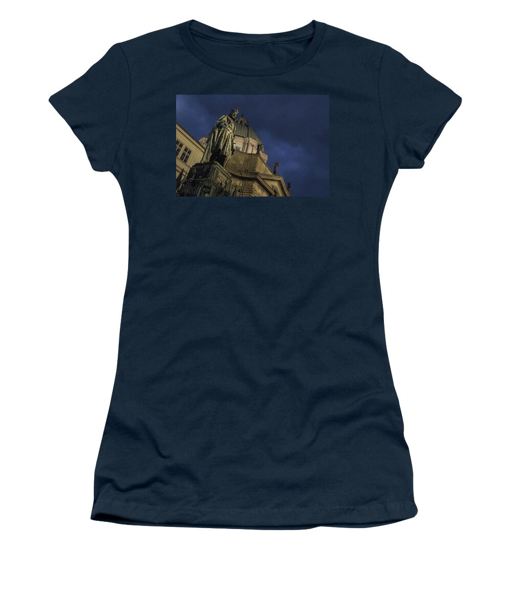 Prague Women's T-Shirt featuring the photograph Night at the foot of St. Charles Bridge by Matthew Wolf