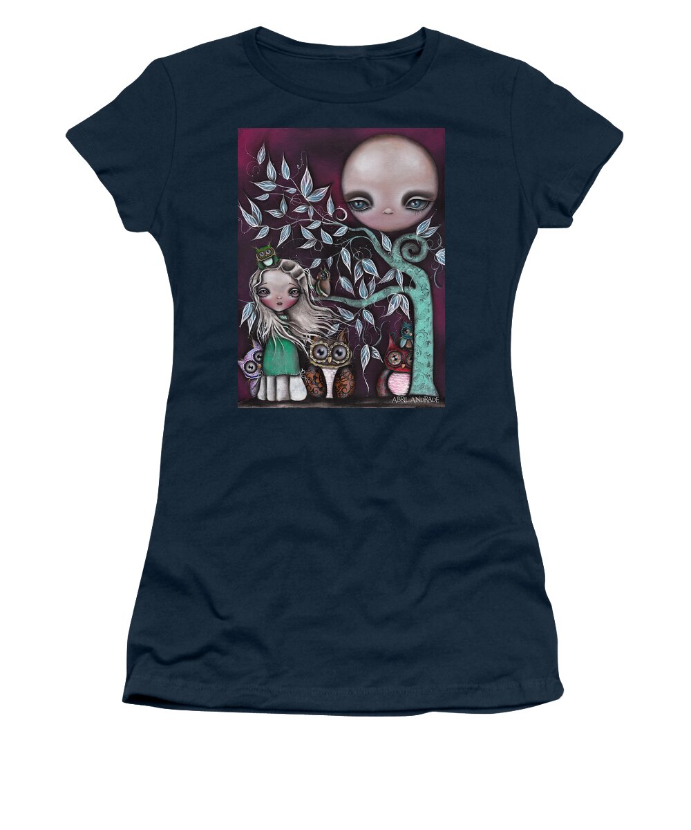 Moon Women's T-Shirt featuring the painting Night Creatures by Abril Andrade