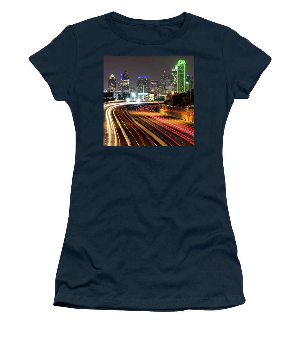 America Women's T-Shirt featuring the photograph Night Dallas Skyline Square Format by Gregory Ballos