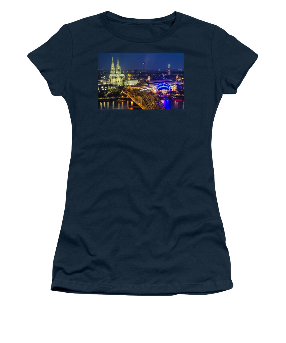 Cologne Women's T-Shirt featuring the photograph Night Falls Upon Cologne 2 by Pablo Lopez