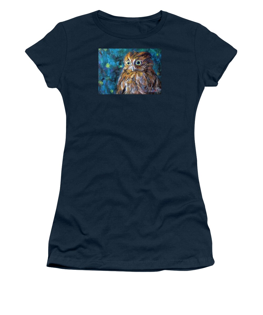 Night Women's T-Shirt featuring the painting Night owl by Jieming Wang