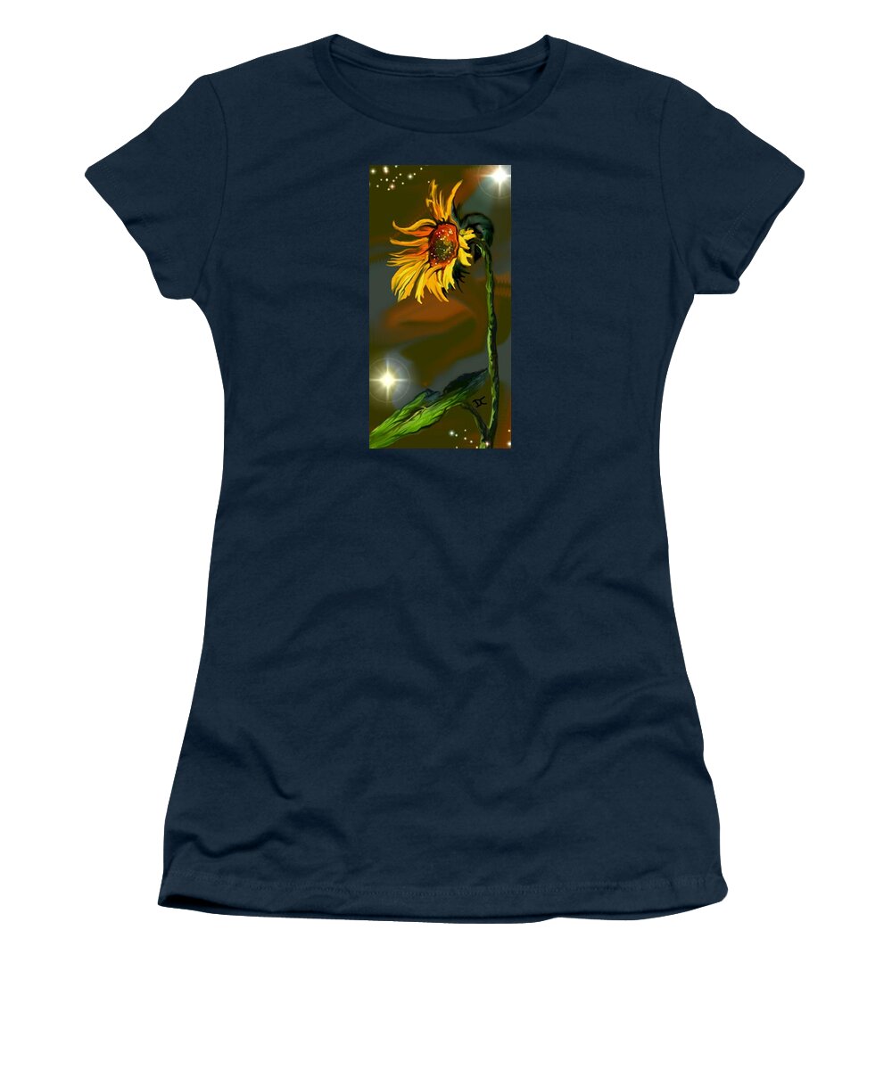 Nature Women's T-Shirt featuring the digital art Night Sunflower by Darren Cannell