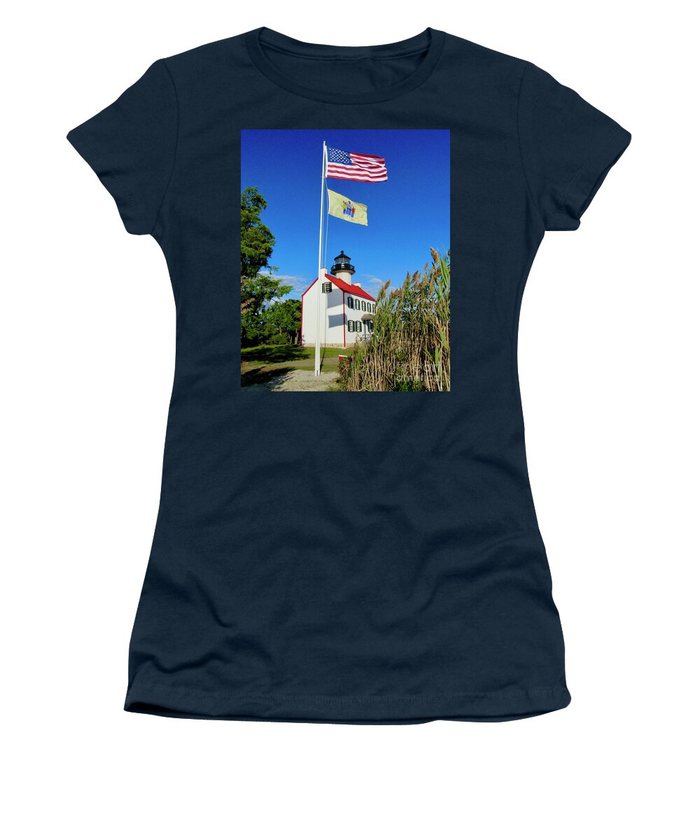 East Point Lighthouse Women's T-Shirt featuring the photograph North Wind at East Point Light by Nancy Patterson