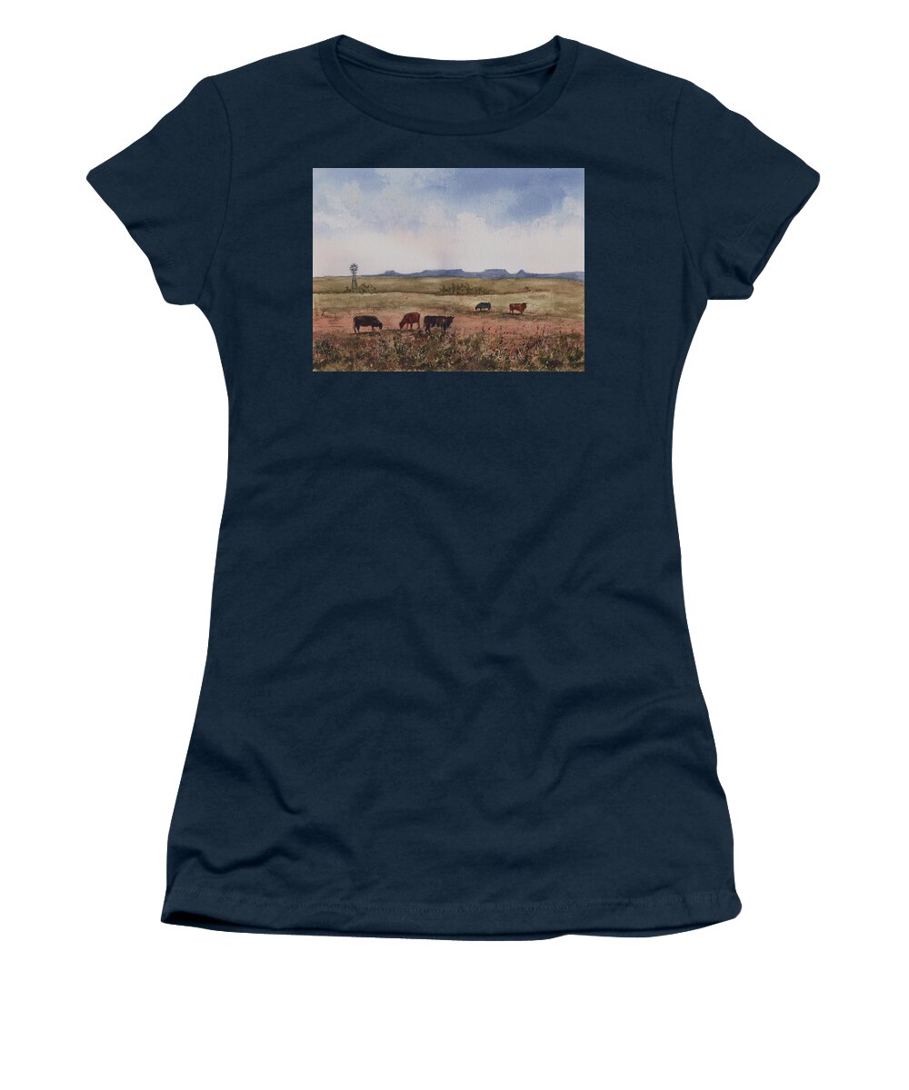 Cattle Women's T-Shirt featuring the painting Northwest Oklahoma Cattle Country by Sam Sidders