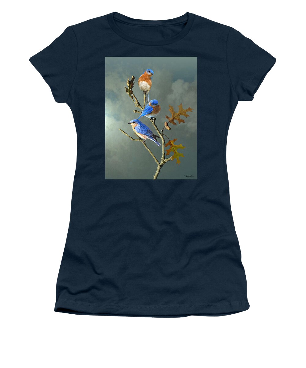 Birds Women's T-Shirt featuring the digital art Nothing But Bluebirds by M Spadecaller