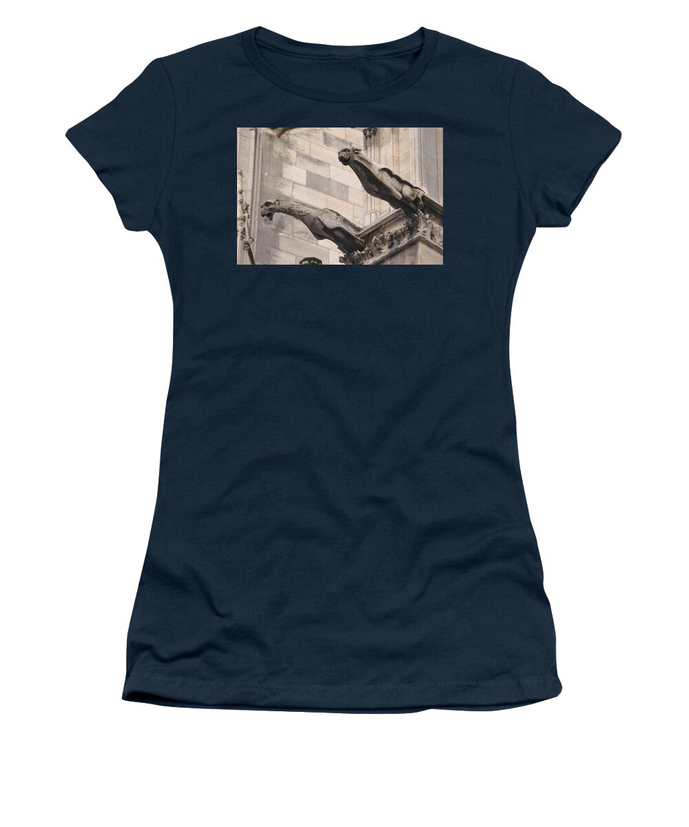 Notre Dame Cathedral Gargoyles Women's T-Shirt featuring the photograph Notre Dame Cathedral gargoyles by Christopher J Kirby
