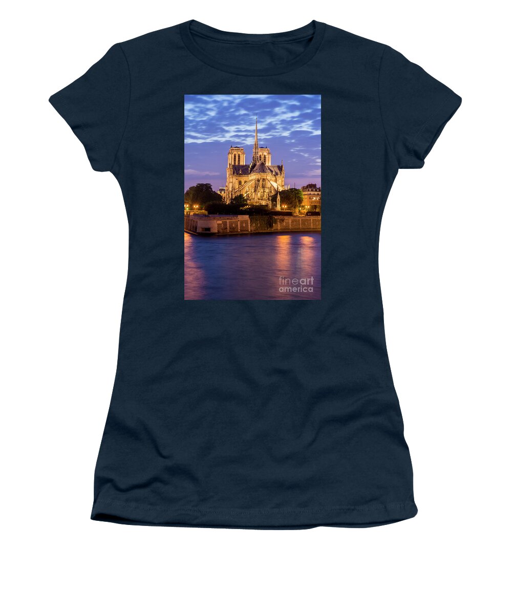 Paris Women's T-Shirt featuring the photograph Notre Dame de Paris at Sunset by Tim Mulina