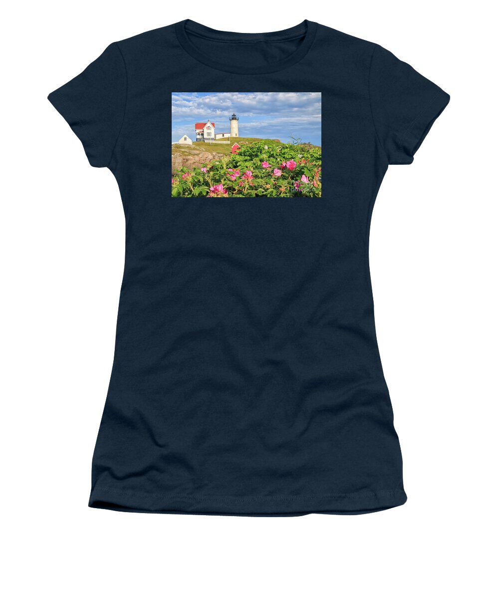 Elizabeth Dow Women's T-Shirt featuring the photograph Nubble Lighthouse York Maine by Elizabeth Dow