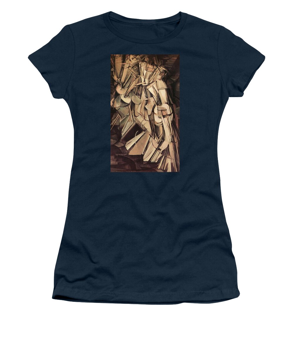 Nude Women's T-Shirt featuring the painting Nude Descending a Staircase Number Two by Marcel Duchamp