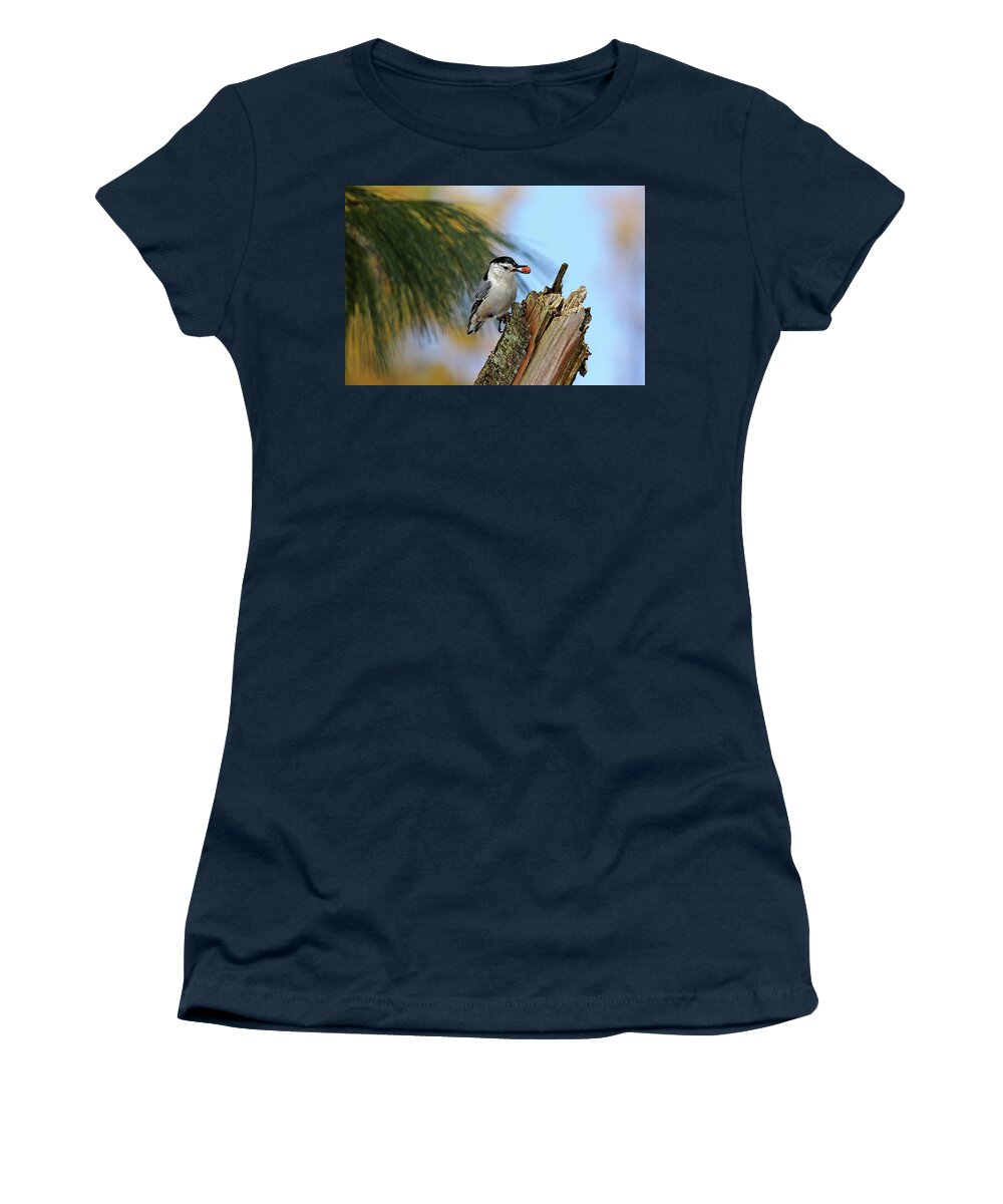 White Breasted Nuthatch Women's T-Shirt featuring the photograph Nutty Nuthatch by Debbie Oppermann