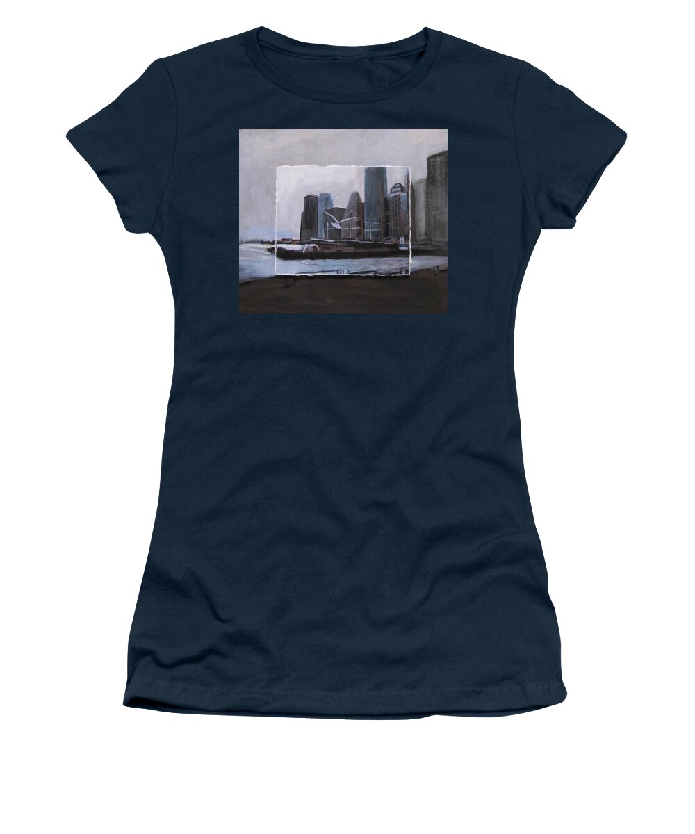 Nyc Women's T-Shirt featuring the mixed media NYC Pier 11 layered by Anita Burgermeister