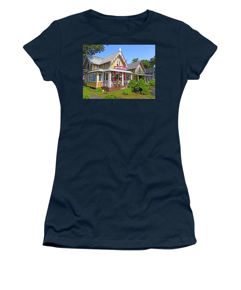 Oak Bluffs Gingerbread Cottages Women's T-Shirt featuring the photograph Oak Bluffs Gingerbread Cottages 3 by Mark Sellers