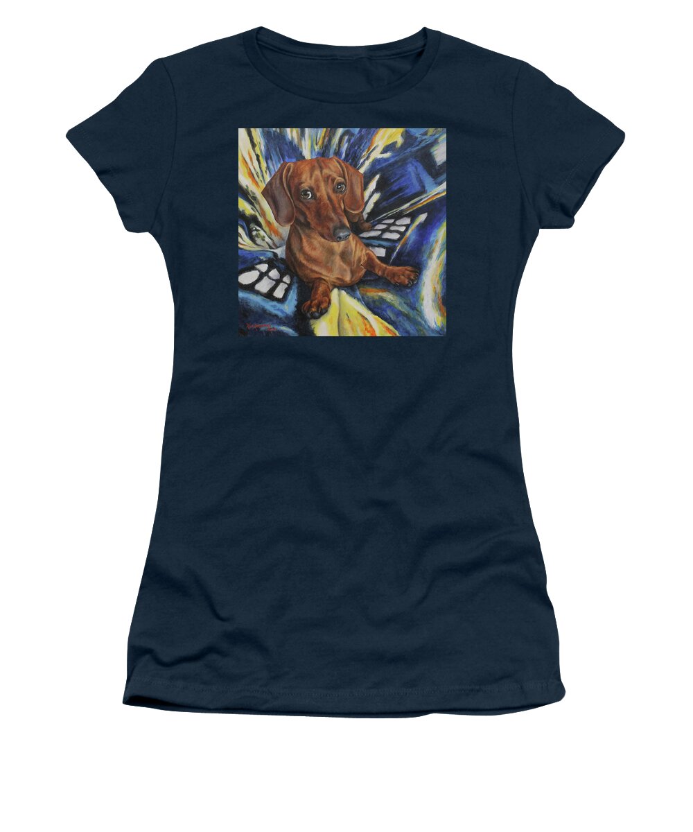 Dachshund Women's T-Shirt featuring the painting Dachshund Time Lord by Kim Lockman