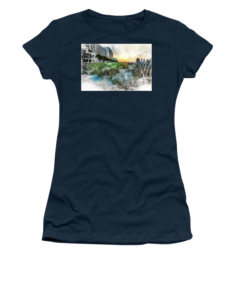 Ocean Drive Women's T-Shirt featuring the digital art Ocean Drive Easter Sunrise by David Smith