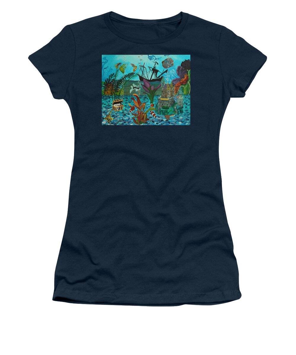 Fish Women's T-Shirt featuring the painting Oh look a Castle by David Bigelow