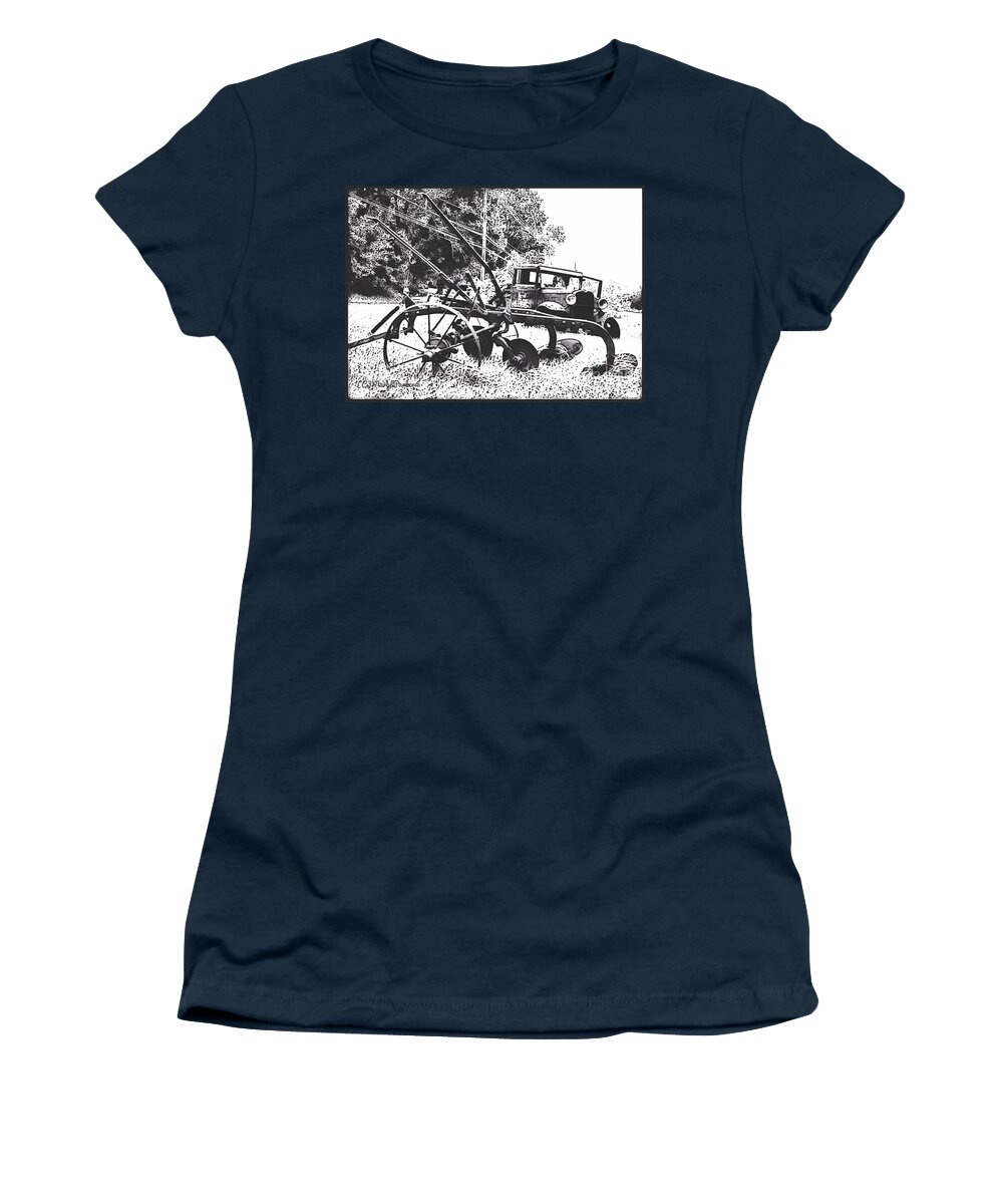 Mixmedia Women's T-Shirt featuring the mixed media Old And Rusty in Black White by MaryLee Parker