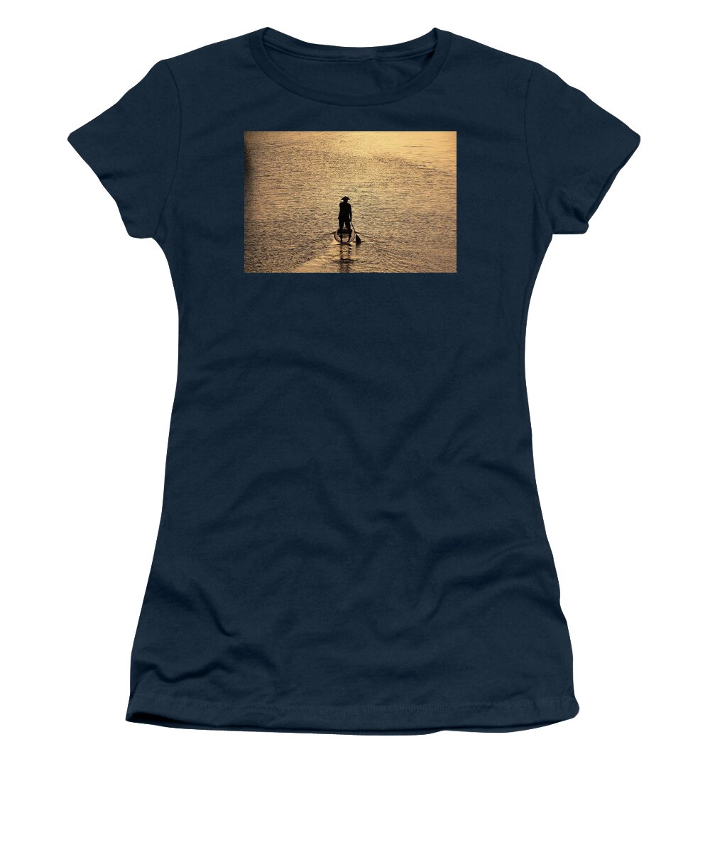 Photosbymch Women's T-Shirt featuring the photograph Old man paddling into the sunset by M C Hood