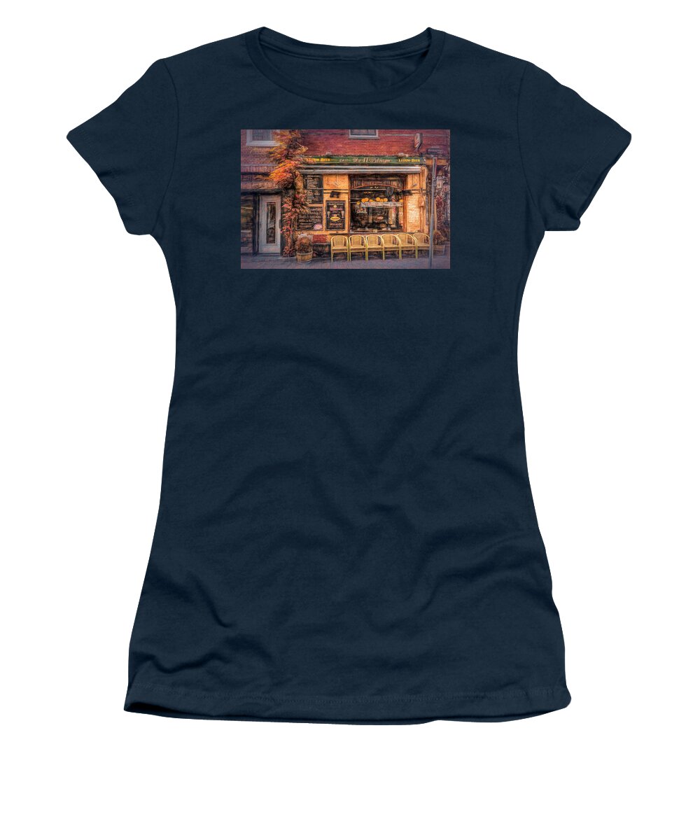 Garden Women's T-Shirt featuring the photograph Old Painting of a Little Pub Downtown Amsterdam by Debra and Dave Vanderlaan