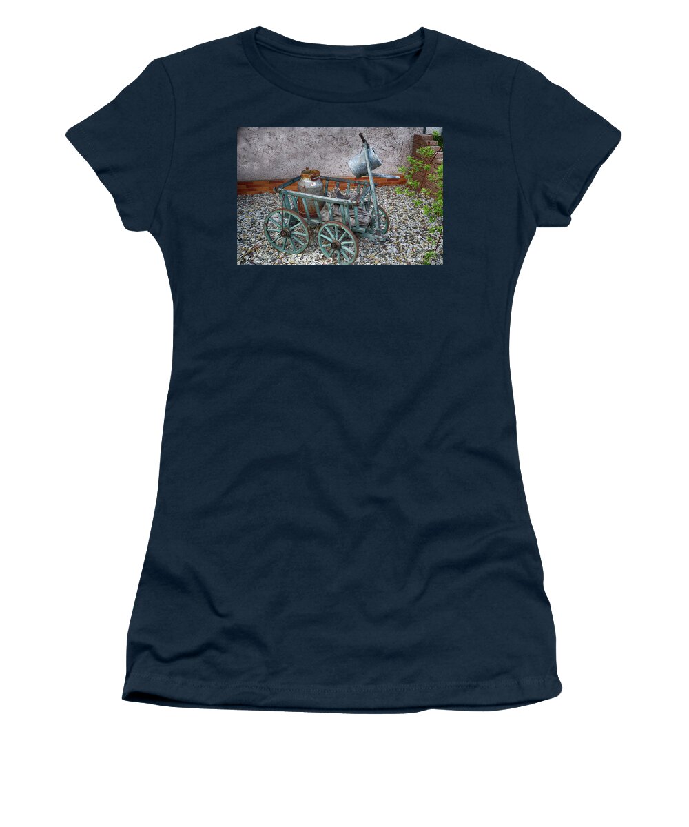 Wheelbarrow Women's T-Shirt featuring the photograph Old wheelbarrow with milk churn by Eva-Maria Di Bella
