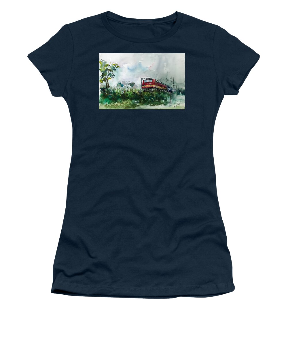 Train Women's T-Shirt featuring the painting On the move by George Jacob