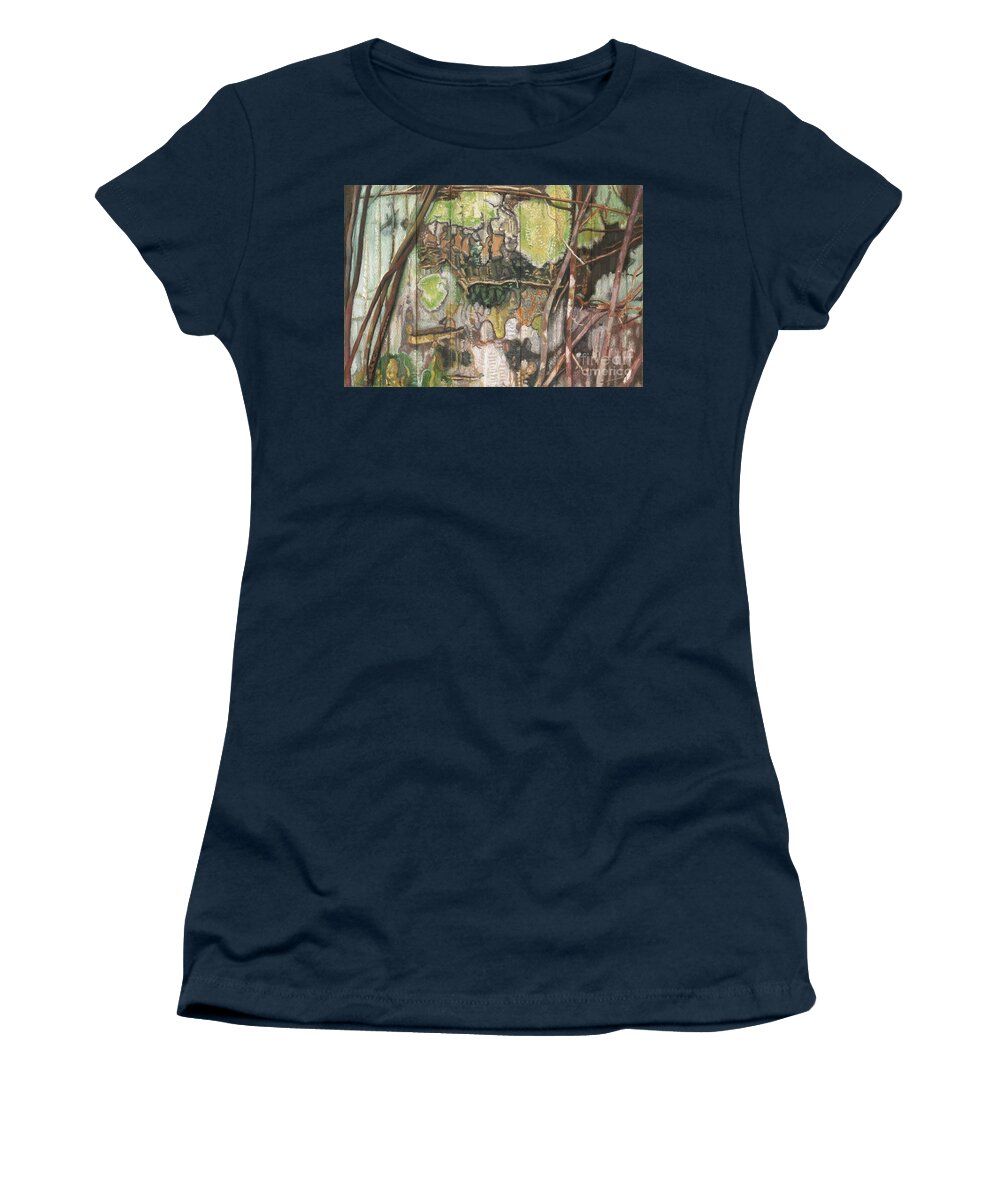 Pattern Women's T-Shirt featuring the painting On The Outer - Tree Trunk Extracts - Section Detail II by Kerryn Madsen-Pietsch