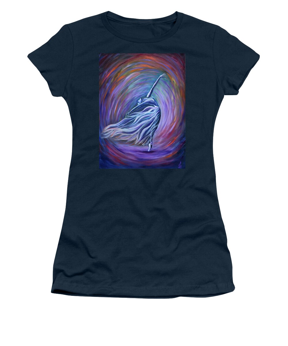 Ballerina Women's T-Shirt featuring the painting On the point by Lilia S