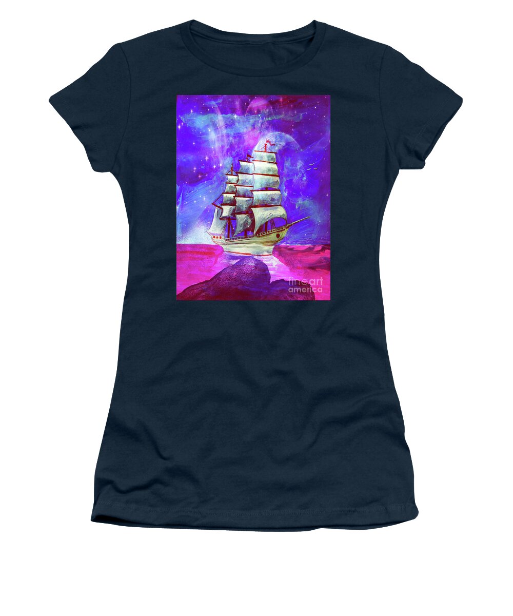 Sea Women's T-Shirt featuring the digital art On the Sea At Sunset by Digital Art Cafe