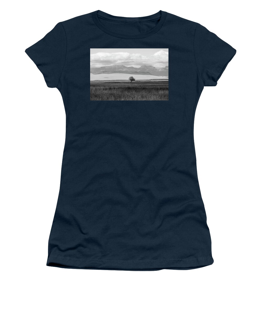 Montana Women's T-Shirt featuring the photograph One Lone Tree Montana Black and White by John McGraw