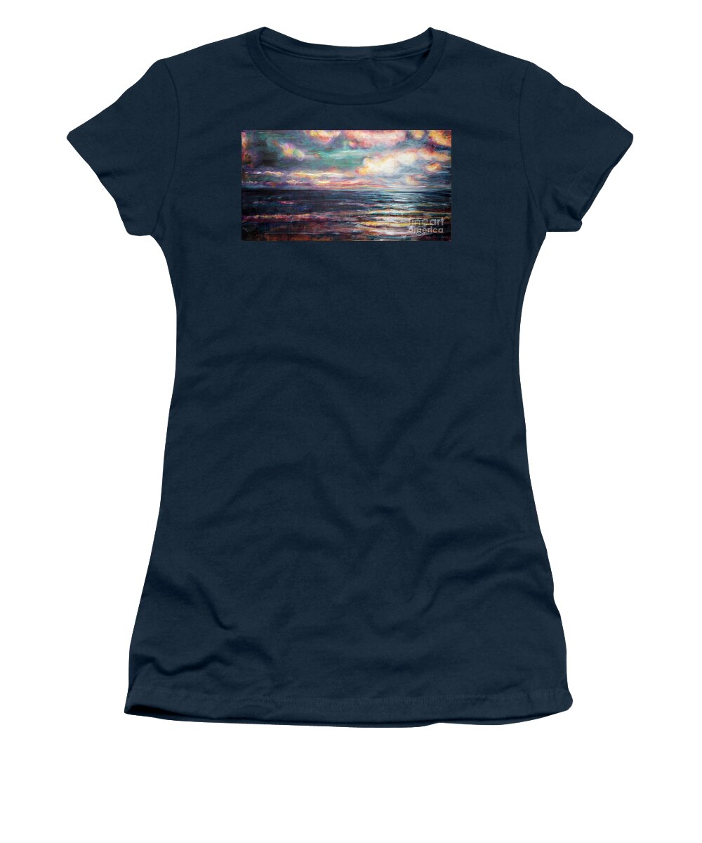 Beach Women's T-Shirt featuring the painting Orange Beach Twilight by Francelle Theriot