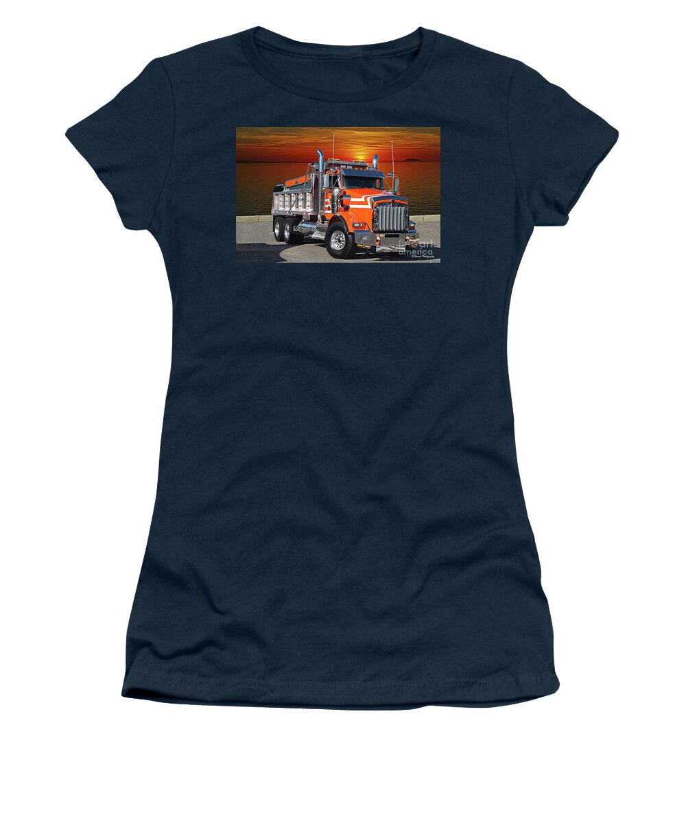 Kenworth Women's T-Shirt featuring the photograph Orange Kenworth Dump Truck by Randy Harris